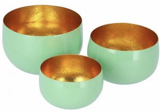 Set theelichthouders voor Waxinelichtjes - Set van 3 - Decoratie - Kaarsenhouder - Marrakech - Aqua/Gold