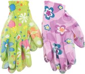 Set de 2 paires de gants de jardin avec motif floral joyeux taille Medium - 1 paire verte 1 paire violette