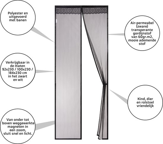O’DADDY® Deurgordijn Deluxe Polyester – Magnetisch Vliegengordijn - Eenvoudige Installatie – Insectenhor - Deurhor Zwart - 92x230 cm