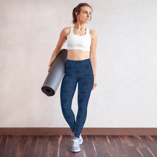 Sportlegging - design Grace in Lace - High Waist - Dry Fit - High Performance - 4way stretch- unieke print - UPF 50+ - Hardloop - Yoga - Fitness - Dans - Pilates - Training - sportbroek - donkerblauw klassiekblauw - maat XL van Merkloos — afbeelding 2
