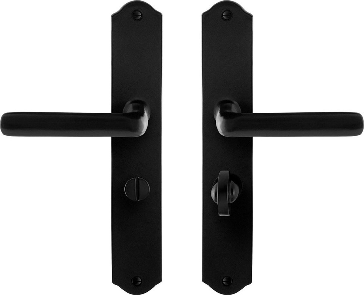GPF6235.60 smeedijzer zwart Ilo deurkruk op schild WC57/5, 238x41x4mm