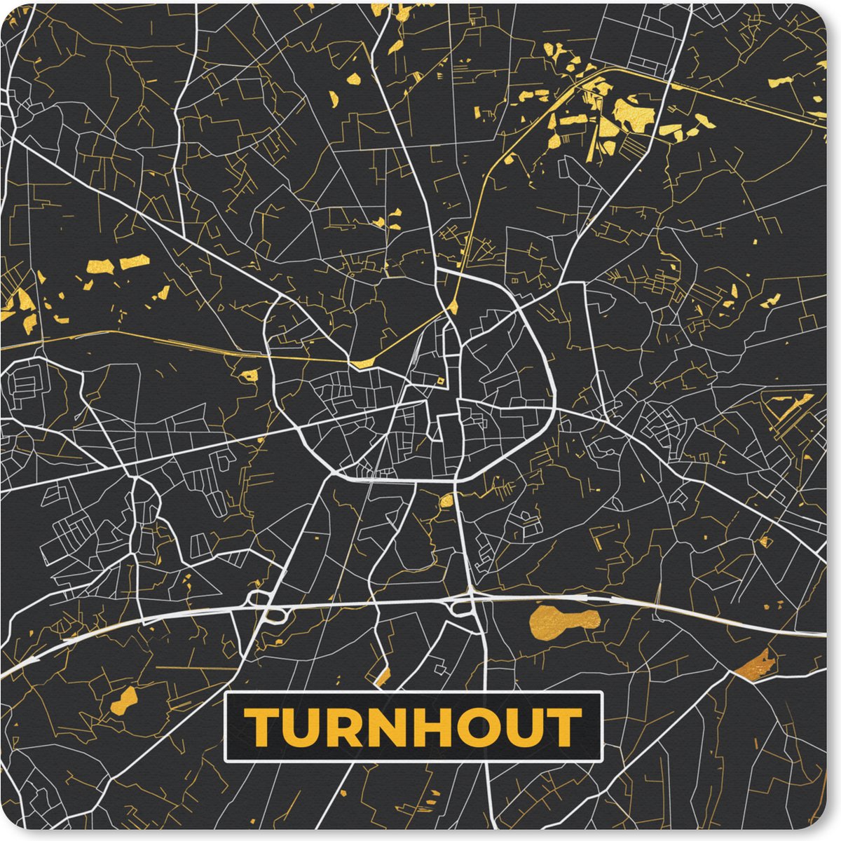 Muismat 20x20 cm - Mousepad Kaart - Turnhout - Plattegrond - Gold - Stadskaart - Muismatten - Stadskaart