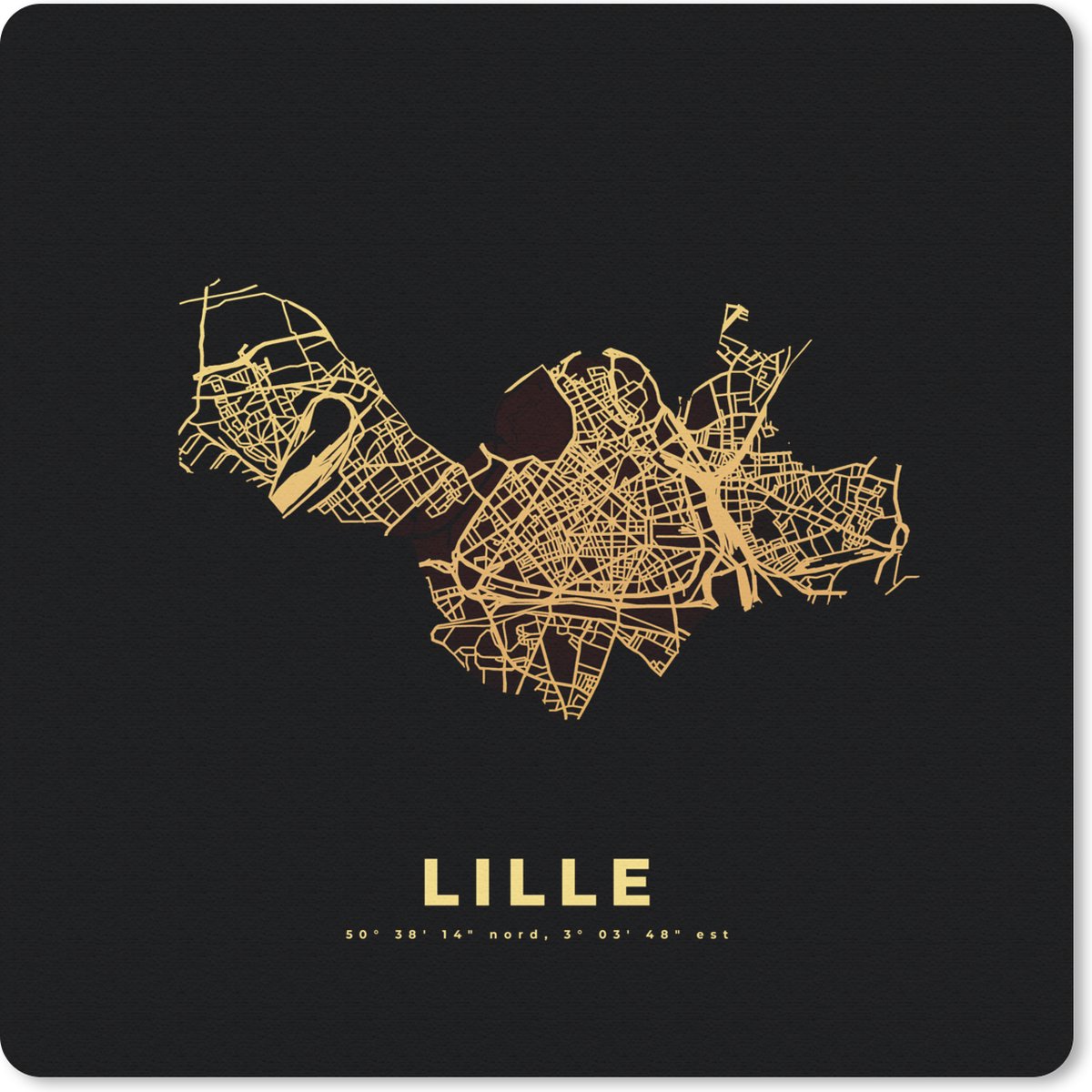Muismat 20x20 cm - Mousepad Frankrijk – Stadskaart - Kaart – Plattegrond – Lille - Muismatten - Stadskaart