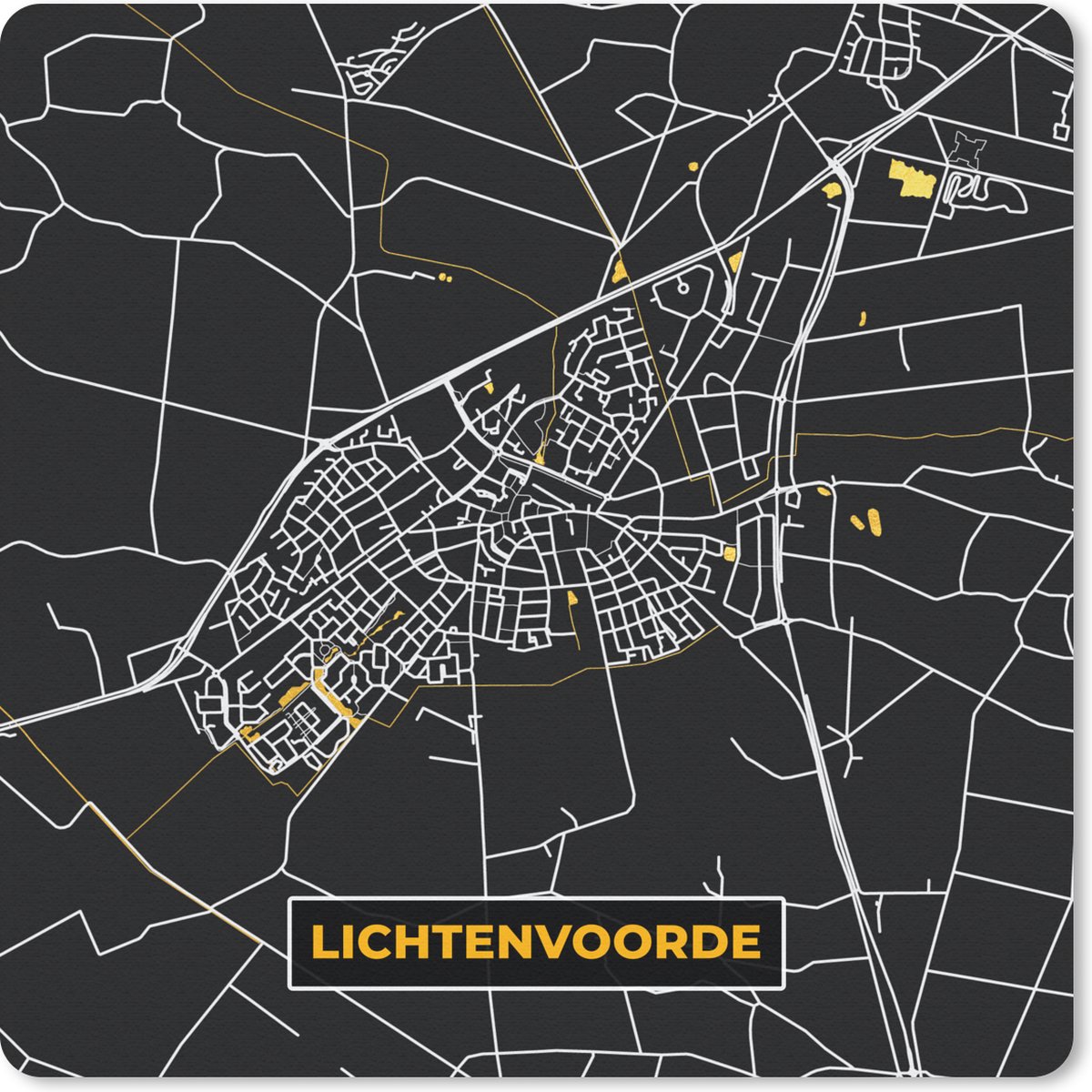 Muismat Klein - Lichtenvoorde - Stadskaart - Plattegrond - Kaart - Nederland - Goud - 20x20 cm
