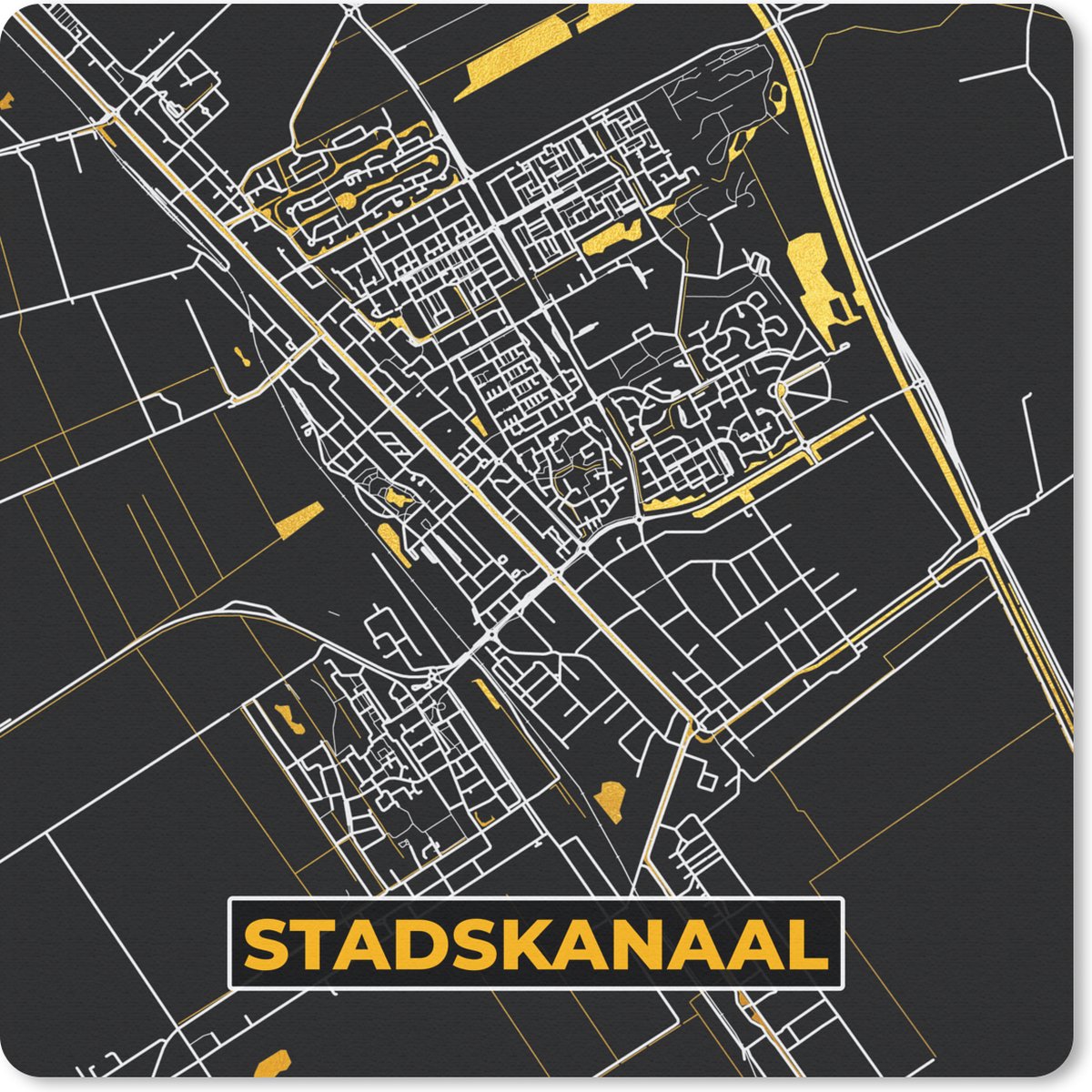 Muismat 30x30 cm - Mousepad Stadskanaal - Black and Gold - Kaart - Stadskaart - Plattegrond - Muismatten - Stadskaart