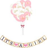 Geboorte ballonnen slinger It's a girl meisje - Babydouche babyshower versiering roze - Oh baby hoera een meisje