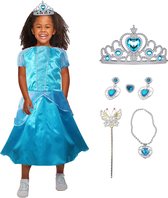 Allerion Prinsessenjurk Meisje Blauw – Verkleedkleren Elsa Frozen – Blauw Prinsessen Jurk – Inclusief Accessoires – Maat 100-140cm / 3 tot 8 jaar