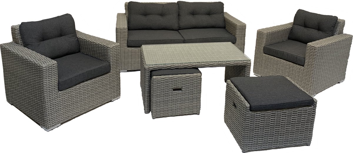 Mondial Living® Loungeset Garonne Blended Grey met antraciet kussens.