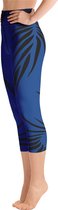 Sportlegging - Capri 3/4 - design Power Up - High Waist - Dry Fit - High Performance - 4way stretch- unieke print - UPF 50+ - Hardloop - Yoga - Fitness - Dans  - Pilates - Training - sportbroek –kobaltblauw zwart - maat XS