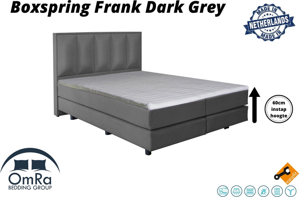 Omra Bedding - Complete boxspring - Frank Dark Grey - 120x210 cm - Inclusief Topdekmatras - Hotel boxspring