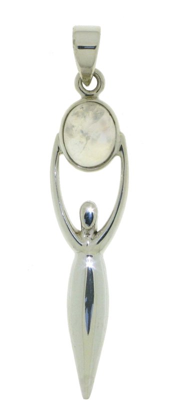 SilverGems Godin van de Aarde, Gaia, zilveren hanger met Regenboog maansteen edelsteen