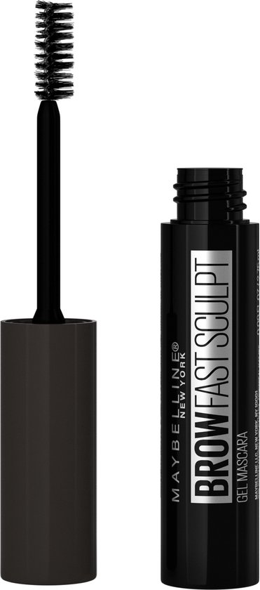 Maybelline Brow Fast Sculpt gel mascara in de kleur Deep Brown, met de borstel uit de tube.