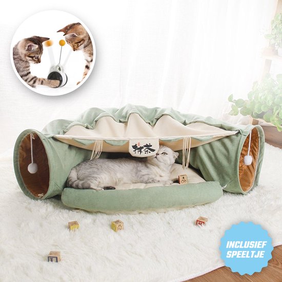 Kattentunnel - Inclusief Gratis Speeltje - Tunnel Kat - Kattenmand - Kattenhuis - Speel Tunnel Kat - Premium