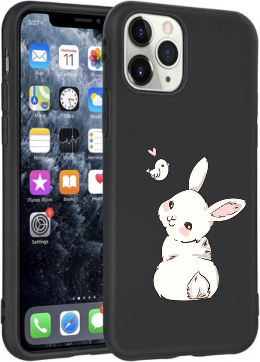 Apple Iphone 11 Pro hoesje zwart siliconen hoesje konijntje *LET OP JUISTE MODEL*