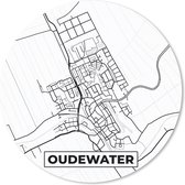 Muismat - Mousepad - Rond - Oudewater - Plattegrond - Kaart - Nederland - Stadskaart - Zwart Wit - 50x50 cm - Ronde muismat