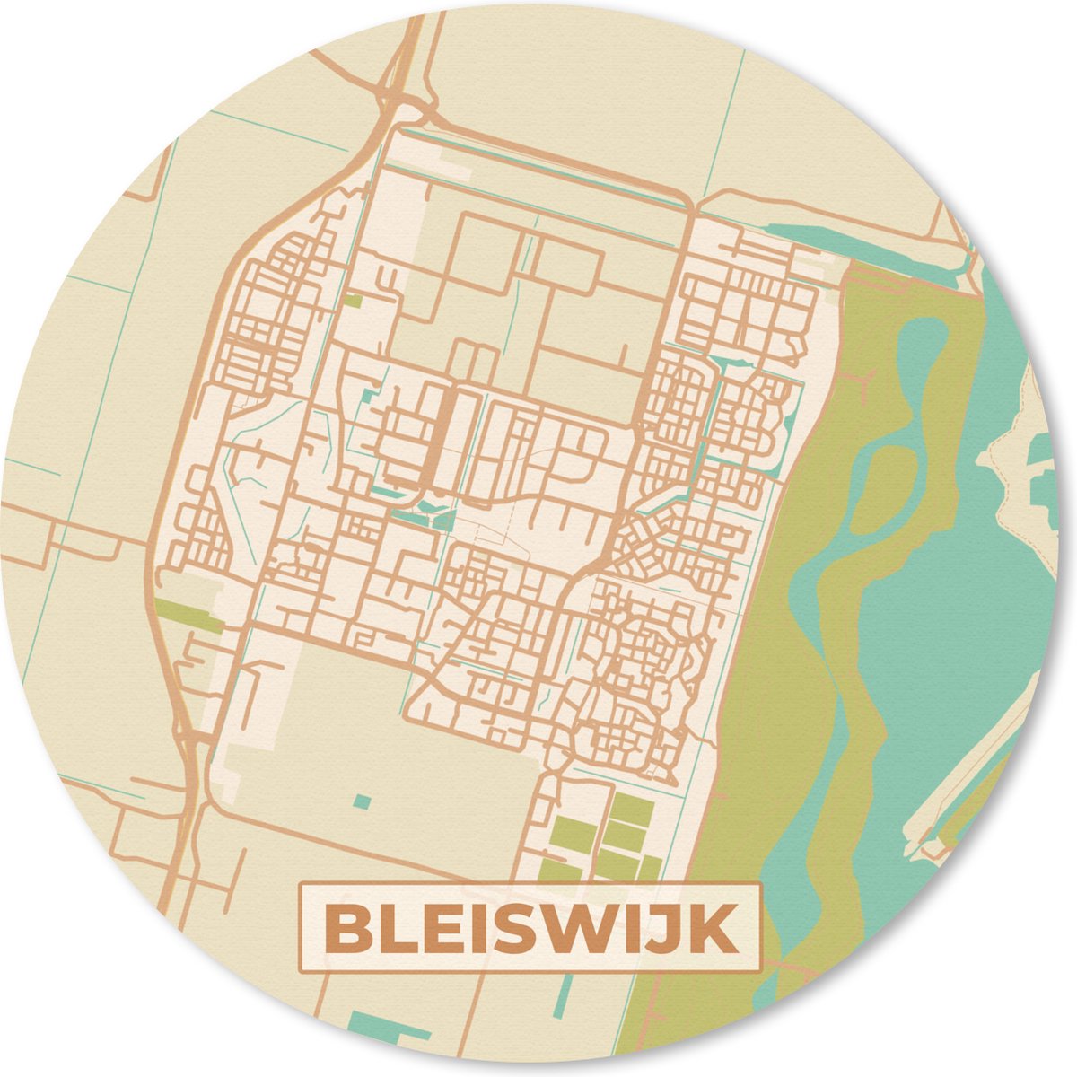 Muismat rond 20x20 cm - Mousepad Bleiswijk - Vintage - Stadskaart - Kaart - Plattegrond - Ronde muismatten - Stadskaart