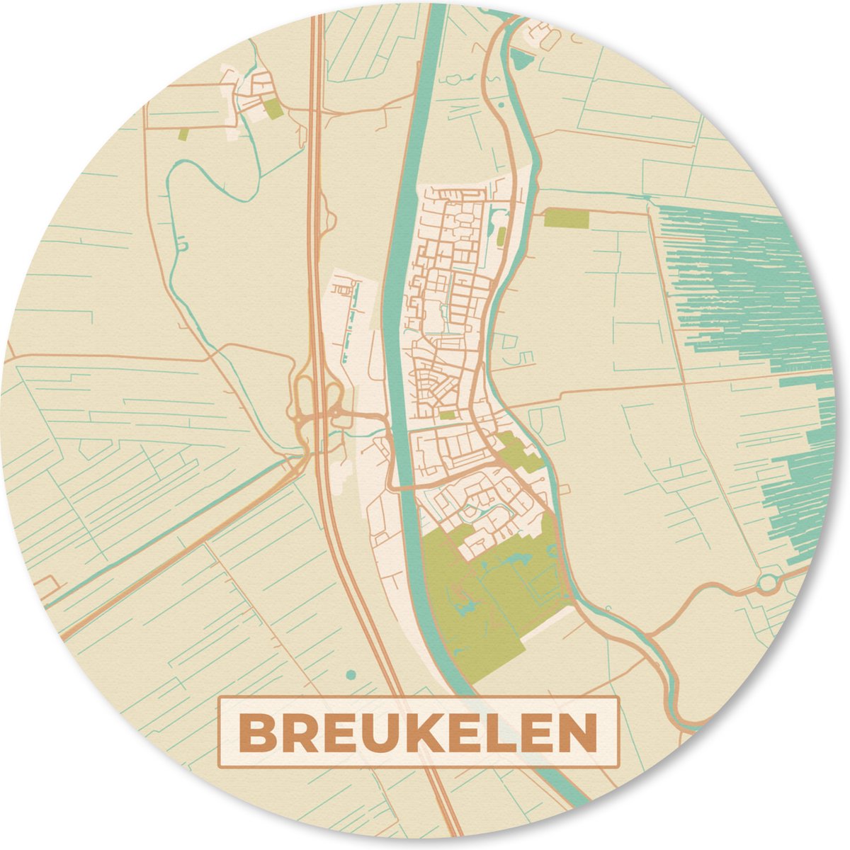 Muismat rond 20x20 cm - Mousepad Breukelen - Vintage - Stadskaart - Plattegrond - Kaart - Ronde muismatten - Stadskaart
