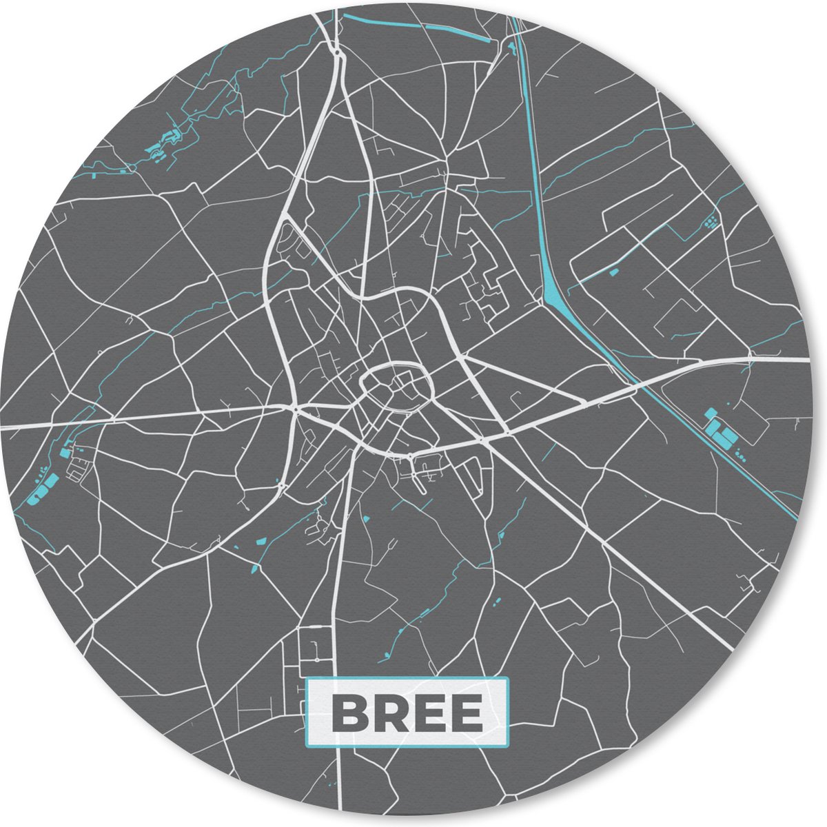 Muismat rond 20x20 cm - Mousepad Plattegrond – Bree – Blauw – Stadskaart - België - Kaart - Ronde muismatten - Stadskaart
