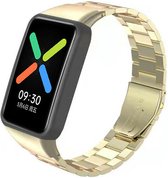 Stalen Smartwatch bandje - Geschikt voor Oppo Watch Free stalen bandje - goud - Strap-it Horlogeband / Polsband / Armband - Watch Free