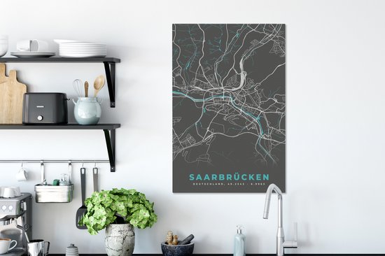 Tableau sur toile Allemagne - Blauw - Sarrebruck - Plan de ville - Carte - Plan d'étage - 40x60 cm - Décoration murale