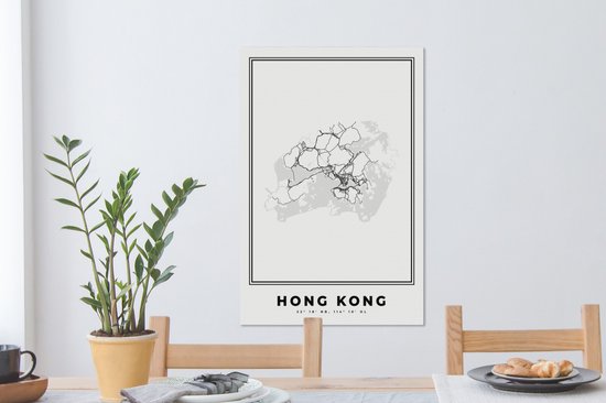 Tableau Peinture Hong Kong - Plan de Ville - Zwart Wit - 60x90 cm - Décoration murale