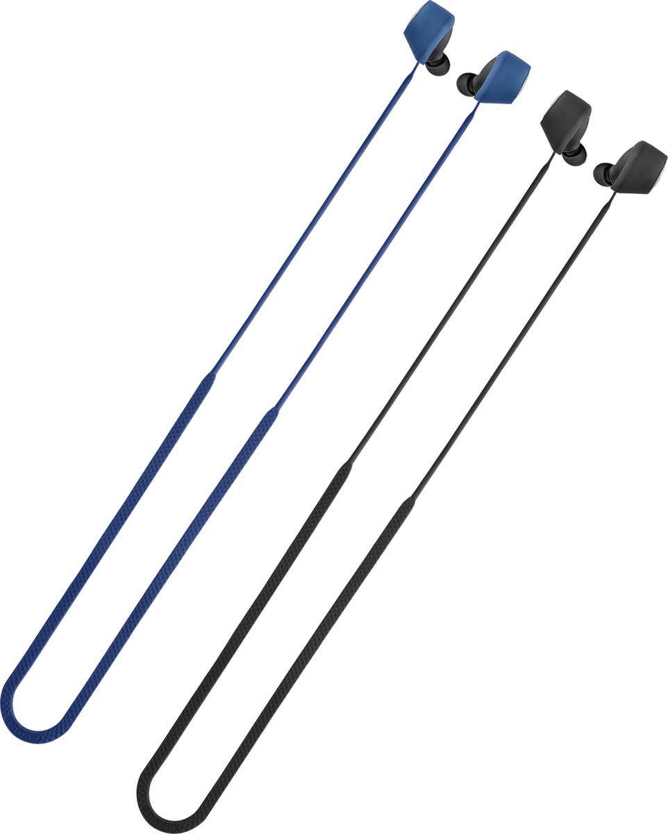 kwmobile 2x oordopjes koord - Compatibel met Sennheiser MOMENTUM True Wireless 2 - Voor draadloze oordoppen tegen verlies - In zwart / donkerblauw