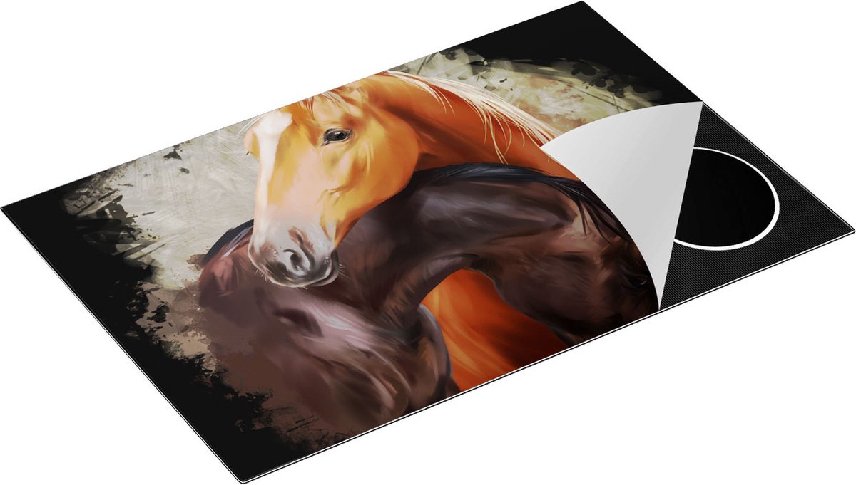 Chefcare Inductie Beschermer Twee Getekende Knuffelende Paarden - Abstract - 80x52 cm - Afdekplaat Inductie - Kookplaat Beschermer - Inductie Mat
