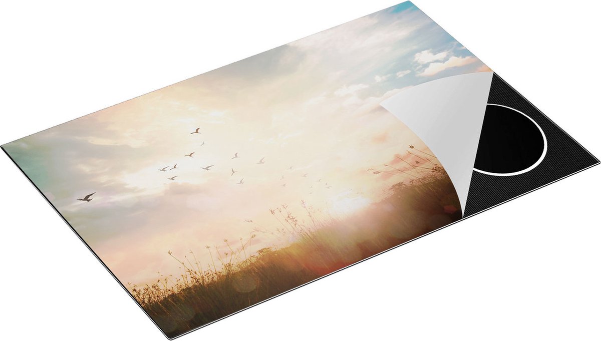 Chefcare Inductie Beschermer Silhouet Vogels tijdens Zonsopkomst - 80x55 cm - Afdekplaat Inductie - Kookplaat Beschermer - Inductie Mat