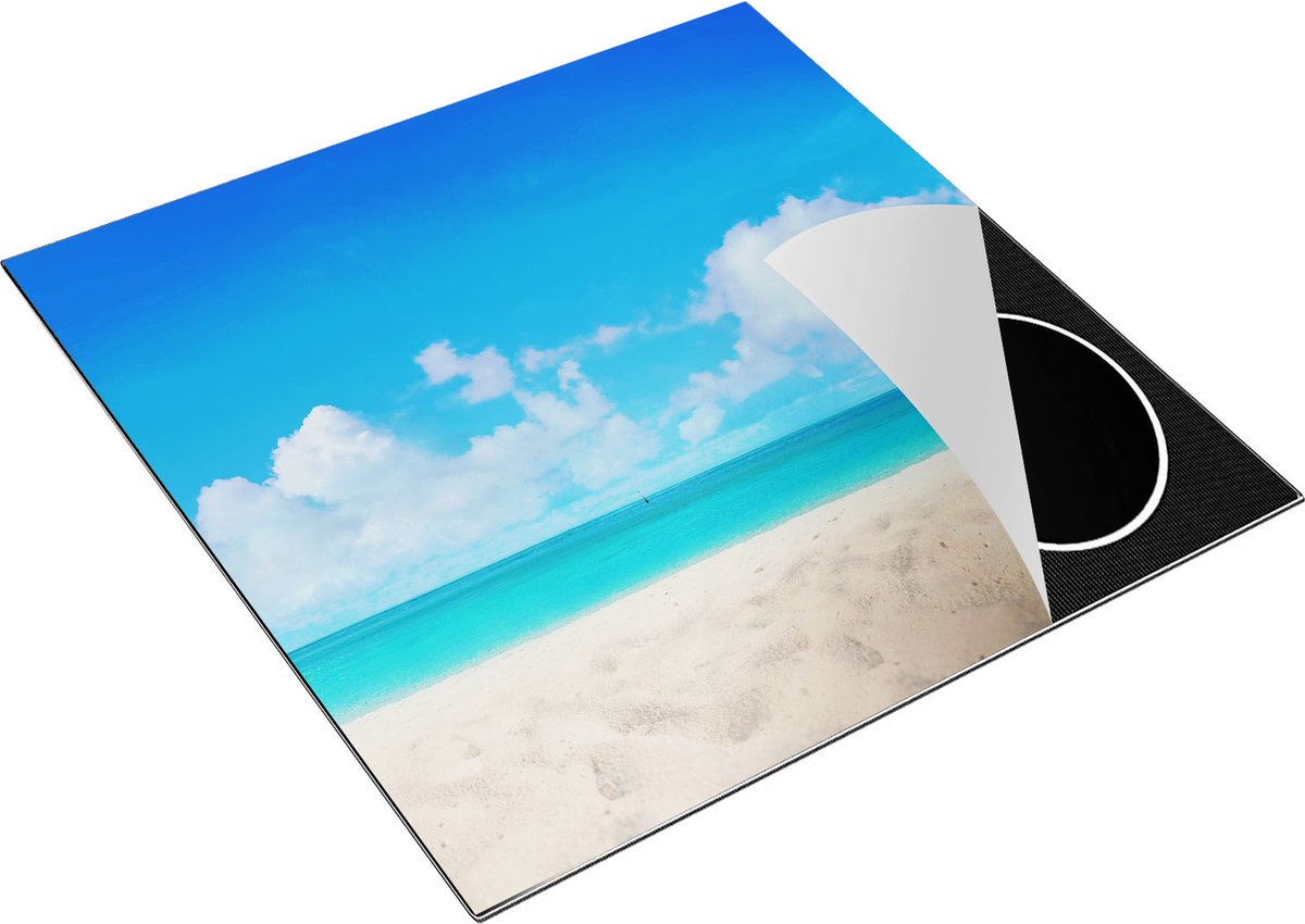 Chefcare Inductie Beschermer Strand en Zee met Helder Witte Zand - 78x78 cm - Afdekplaat Inductie - Kookplaat Beschermer - Inductie Mat