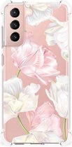 GSM Hoesje Geschikt voor Samsung Galaxy S21 FE Leuk TPU Back Cover met transparante rand Mooie Bloemen
