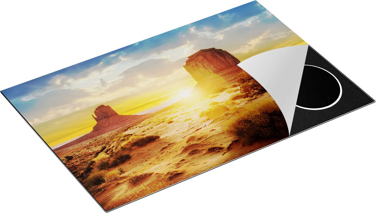 Chefcare Inductie Beschermer Zonsondergang in Woestijn Monument Valley - 80x55 cm - Afdekplaat Inductie - Kookplaat Beschermer - Inductie Mat