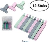 | Twinza® | Zaksluiter Clips - Sluiting voor zakken - Afdichting Clip - Keuken Accessoires -  3 kleuren - Set van 12 stuks -