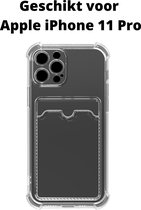 Apple iPhone 11 Pro anti shock hoesje + pas houder - iPhone 11 Pro siliconen case transparant + card holder - Apple iPhone 11 Pro siliconen back case / cover + kaart houder