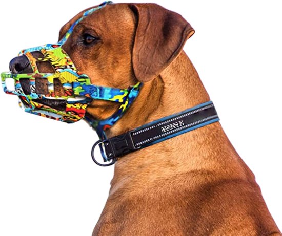 Sharon-B Muilkorf hond - Multi color - Maat L - Comfortabel - Snuitomtrek 30 tot 34 cm