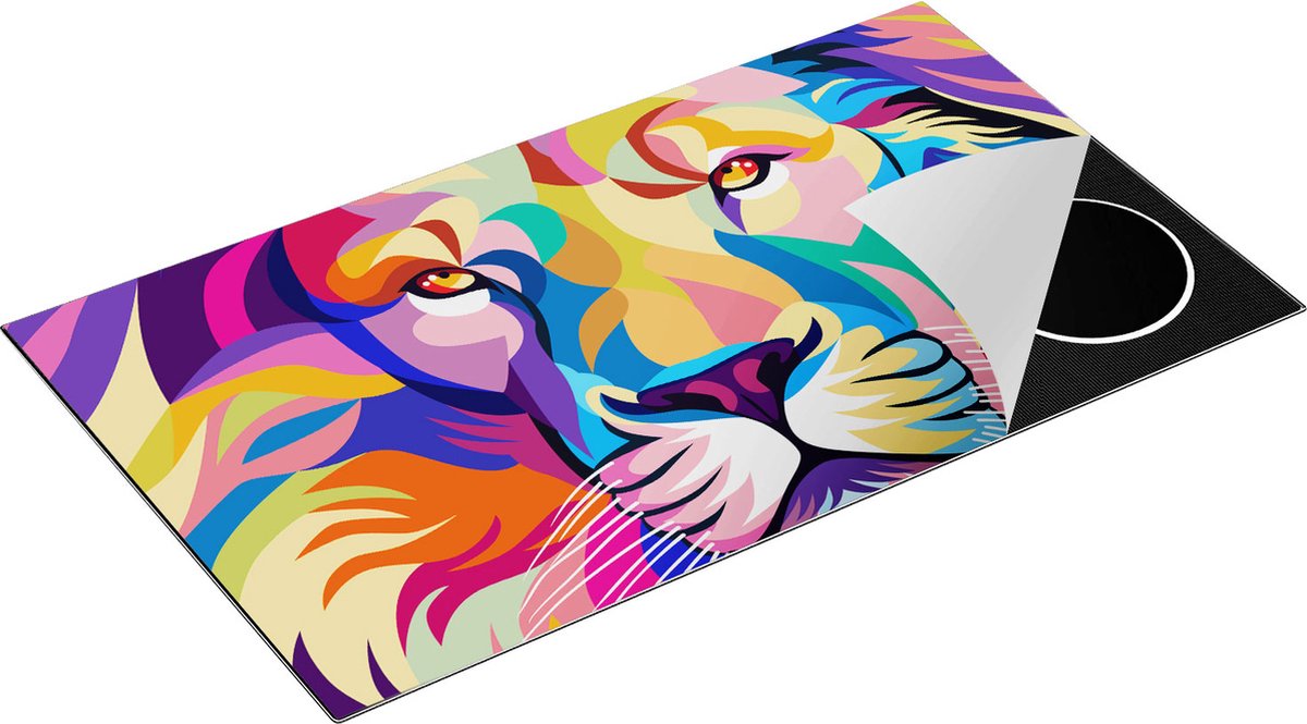 Chefcare Inductie Beschermer Gekleurde Leeuw - Leeuwenkop - Abstract - 90x52 cm - Afdekplaat Inductie - Kookplaat Beschermer - Inductie Mat