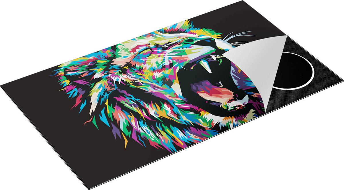 Chefcare Inductie Beschermer Gekleurde Leeuw - Leeuwenkop - Abstract - 90x52 cm - Afdekplaat Inductie - Kookplaat Beschermer - Inductie Mat