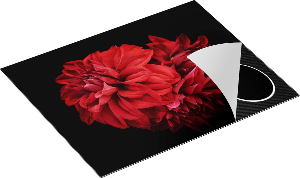 Chefcare Inductie Beschermer Rode Dahlia Bloemen - 65x55 cm - Afdekplaat Inductie - Kookplaat Beschermer - Inductie Mat