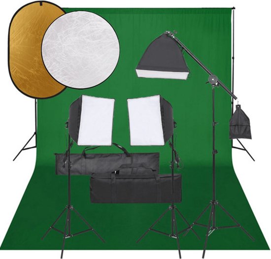 Andoer Fotostudioset, 2 m x 3 m achtergrondsteunsysteem, Greensreen set, softbox studio verlichtingsset met 5600 K gloeilamp, witte zachte lichtparaplu, fotolampen voor product, portret