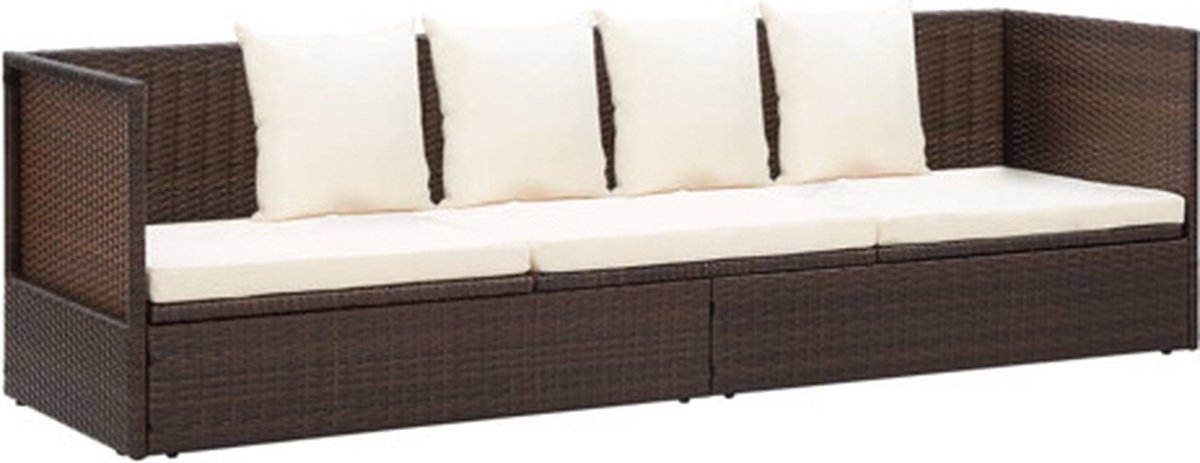 vidaXL - Tuinbed - met - kussens - poly - rattan - bruin