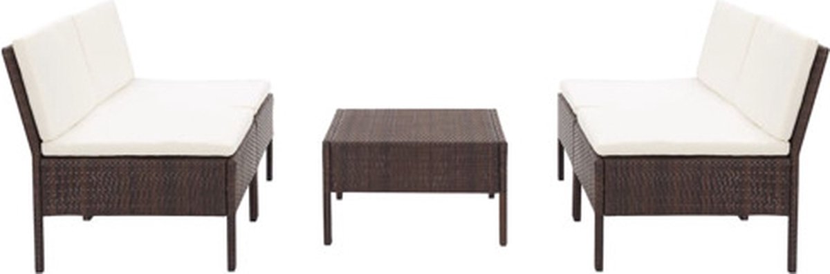 Bol.com vidaXL - 5-delige - Loungeset - met - kussens - poly - rattan - bruin aanbieding