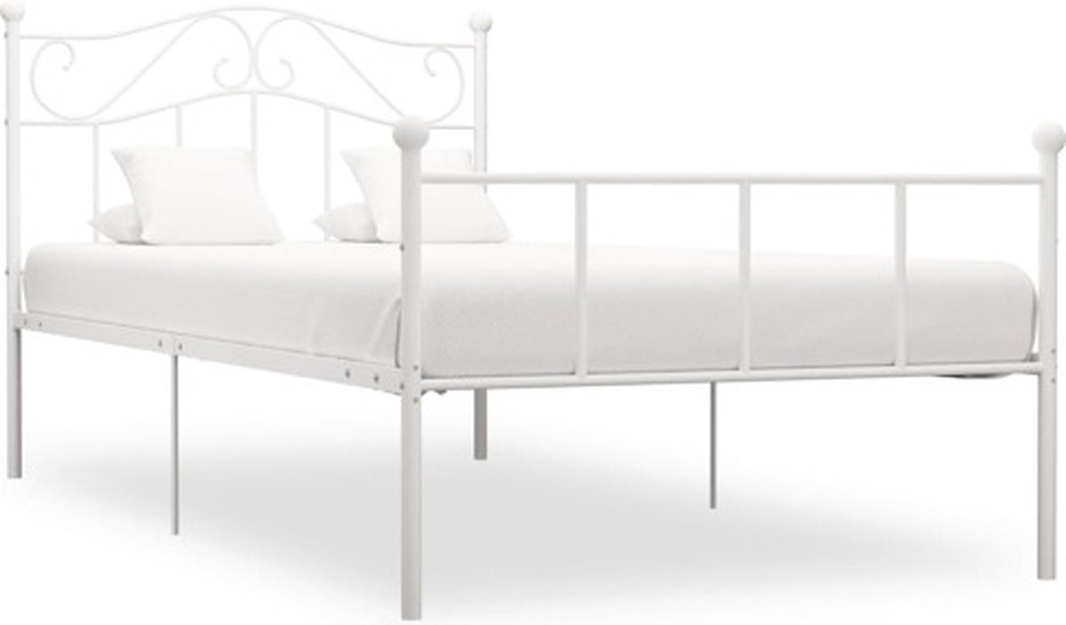 vidaXL - Bedframe - metaal - wit - 90x200 - cm
