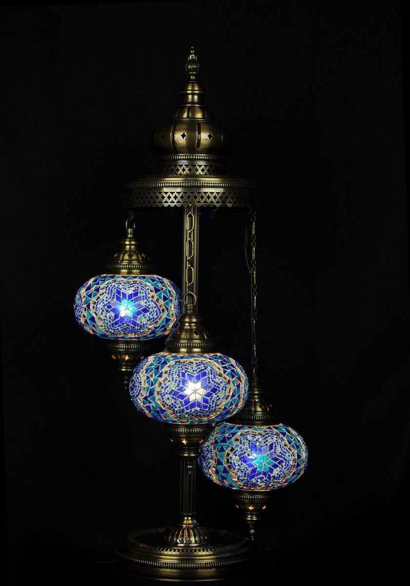 Turkse lamp - Oosterse lamp - Staande lamp - Blauw- 3 bollen - mozaïek