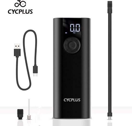 Cycplus A8 (Zwart) - Elektrische fietspomp - Bandenpomp - Accupomp - Draagbare fietspomp - Fietspomp met drukmeter - Autopomp met drukmeter
