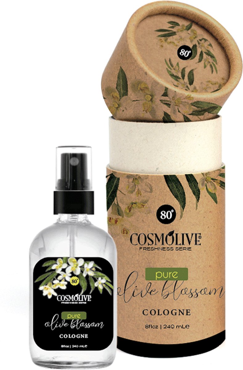 Cosmolive - Olijfbloessem - Eau de Cologne - 240 ml (Kolonya / Desinfectie / Aftershave) - Glas