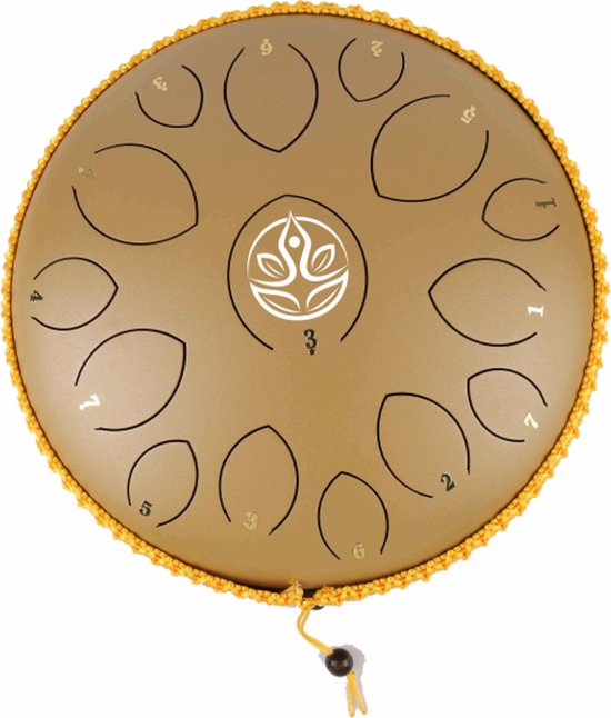 Durani Handpan 36 cm Goud – Tongue drum – Klankschaal – 15 noten – Yoga Drum – Lotus Tong