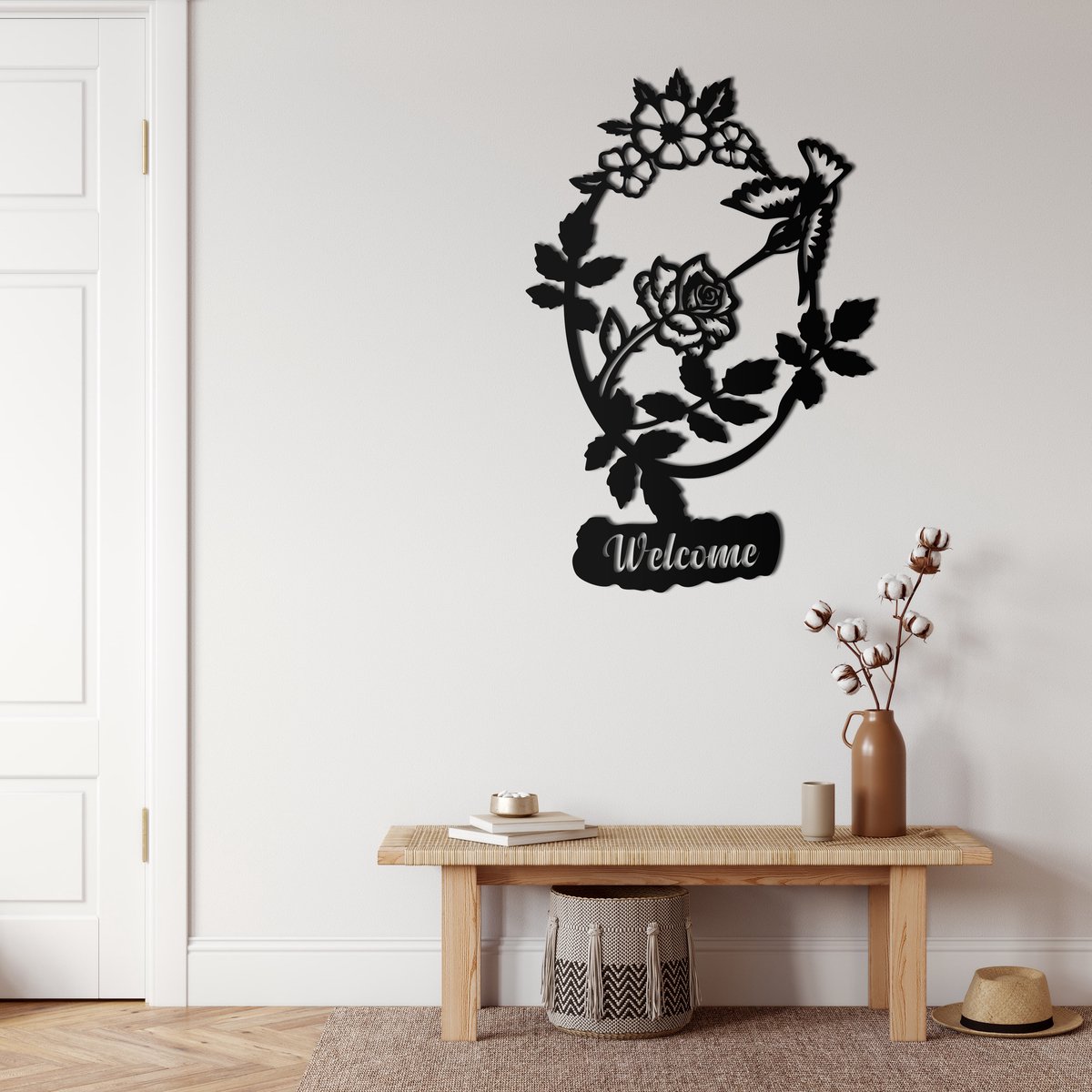 Wanddecoratie | Welkom / Welcome | Metal - Wall Art | Muurdecoratie | Woonkamer |Zwart| 75x50cm