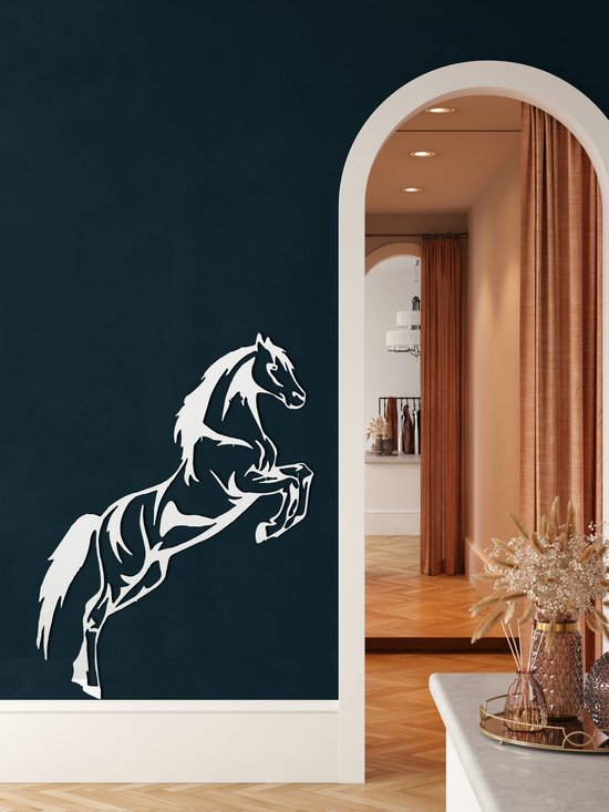 Wanddecoratie | Paard / Horse | Metal - Wall Art | Muurdecoratie | Woonkamer |Wit| 53x117cm