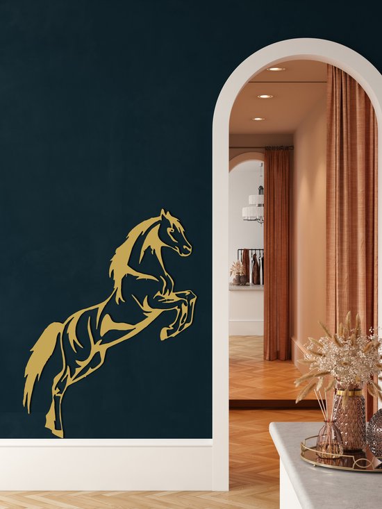 Wanddecoratie | Paard / Horse | Metal - Wall Art | Muurdecoratie | Woonkamer |Gouden| 43x101cm