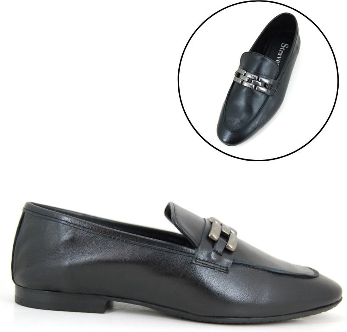 Stravers - Loafers met Ketting Maat 33 Dames Kleine Maten Zwarte Zachte Leren Instappers