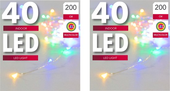 Set de 2 x guirlandes lumineuses fil argent 40 lumières pastel sur piles 200 cm - Guirlandes lumineuses - Cordons lumineux de Éclairage de Noël